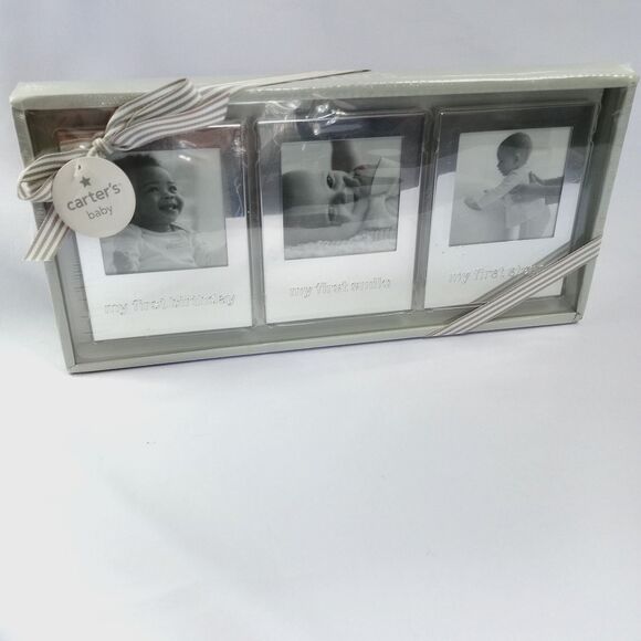 Carter's 3 pc Baby's First Photo Frame Gift Set Nursery Silver 2.5 x 2.5 NWT - Picture 2 of 6